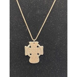 Silvertone Celtic Cross on 24" Box Link 925 Signed NB Necklace Made in India